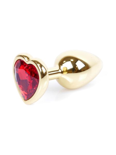 Stalowy złoty korek analny stal kryształ serce 7cm czerwony - 7