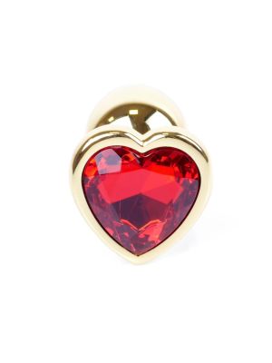 Stalowy złoty korek analny stal kryształ serce 7cm czerwony - image 2