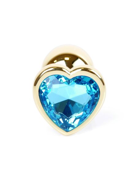 Stalowy złoty korek analny stal kryształ serce 7cm niebieski - 2