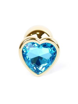 Stalowy złoty korek analny stal kryształ serce 7cm niebieski - image 2