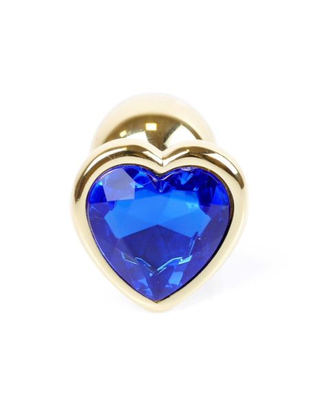 Stalowy złoty korek analny stal kryształ serce 7cm niebieski - 2