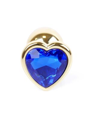 Stalowy złoty korek analny stal kryształ serce 7cm niebieski - image 2