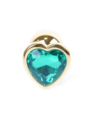 Stalowy złoty korek analny stal kryształ serce 7cm zielony - image 2