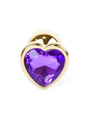 Stalowy złoty korek analny stal kryształ serce 7cm fioletowy - image 2