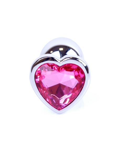 Metalowy plug analny korek stalowy kryształ serce 7cm różowy - 2