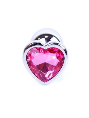 Metalowy plug analny korek stalowy kryształ serce 7cm różowy - image 2