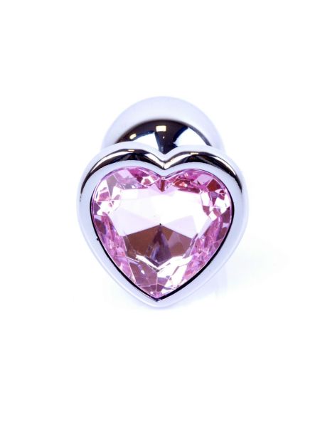Metalowy plug analny korek stalowy kryształ serce 7cm różowy - 2