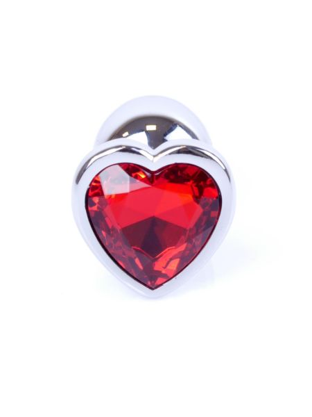 Metalowy plug analny korek stalowy kryształ serce 7cm czerwony - 2