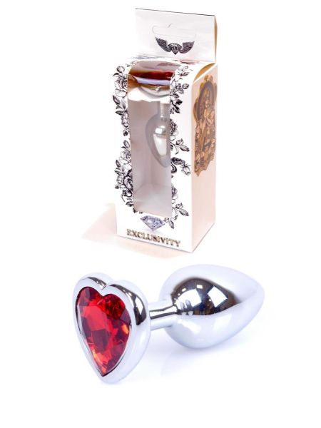 Metalowy plug analny korek stalowy kryształ serce 7cm czerwony