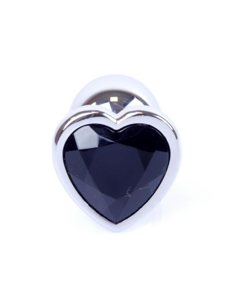 Metalowy plug analny korek stalowy kryształ serce 7cm czarny - 2