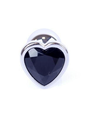 Metalowy plug analny korek stalowy kryształ serce 7cm czarny - image 2