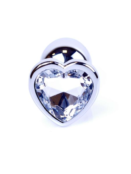 Metalowy plug analny korek stalowy kryształ serce 7cm biały - 2