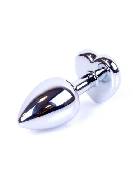 Metalowy plug analny korek stalowy kryształ serce 7cm biały - 3