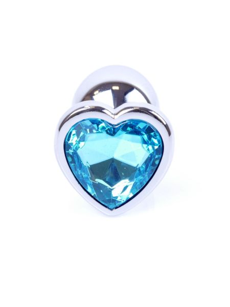 Metalowy plug analny korek stalowy kryształ serce 7cm niebieski - 2