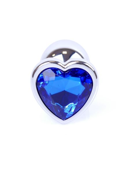 Metalowy plug analny korek stalowy kryształ serce 7cm niebieski - 2
