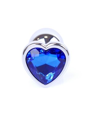 Metalowy plug analny korek stalowy kryształ serce 7cm niebieski - image 2