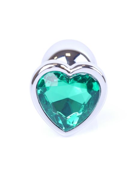 Metalowy plug analny korek stalowy kryształ serce 7cm zielony - 2