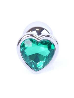 Metalowy plug analny korek stalowy kryształ serce 7cm zielony - image 2