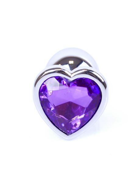 Metalowy plug analny korek stalowy kryształ serce 7cm fioletowy - 2