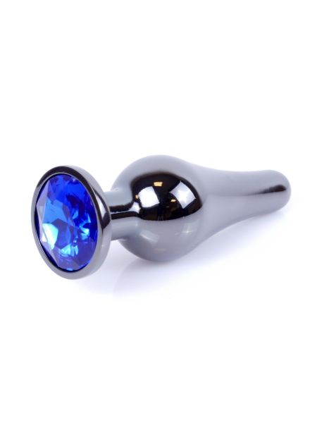 Długi stalowy korek plug analny z kryształem 2,7cm niebieski - 8