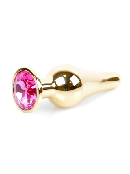 Stalowy korek analny złoty metalowy kryształ 9cm różowy - 8