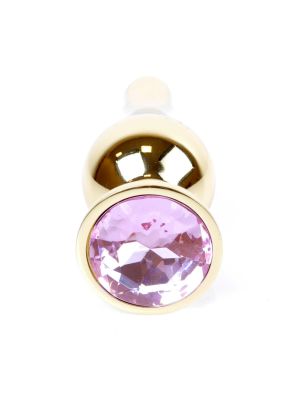 Stalowy korek analny złoty metalowy kryształ 9cm różowy - image 2