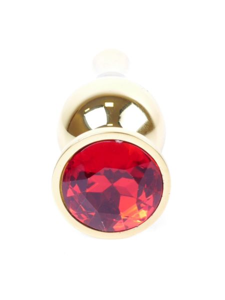 Stalowy korek analny złoty metalowy kryształ 9cm czerwony - 2