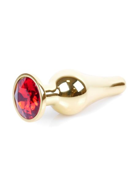 Stalowy korek analny złoty metalowy kryształ 9cm czerwony - 8