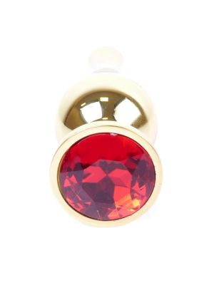 Stalowy korek analny złoty metalowy kryształ 9cm czerwony - image 2