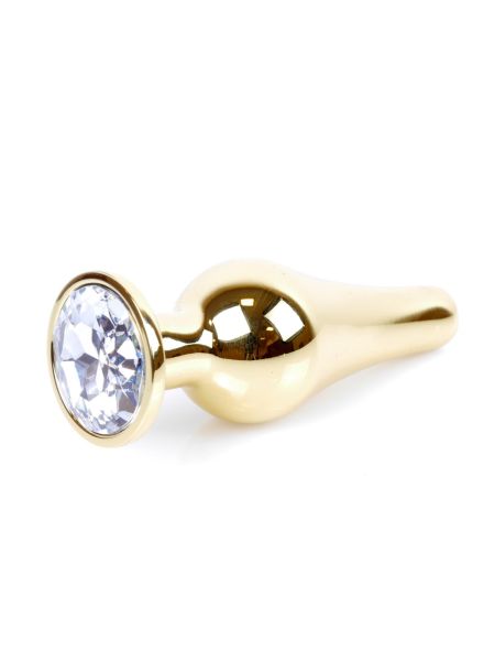 Stalowy korek analny złoty metalowy kryształ 9cm biały - 8