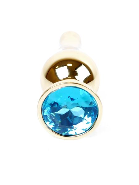 Stalowy korek analny złoty metalowy kryształ 9cm niebieski - 2