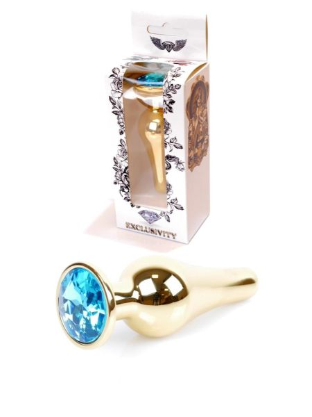 Stalowy korek analny złoty metalowy kryształ 9cm niebieski