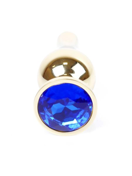 Stalowy korek analny złoty metalowy kryształ 9cm niebieski - 2