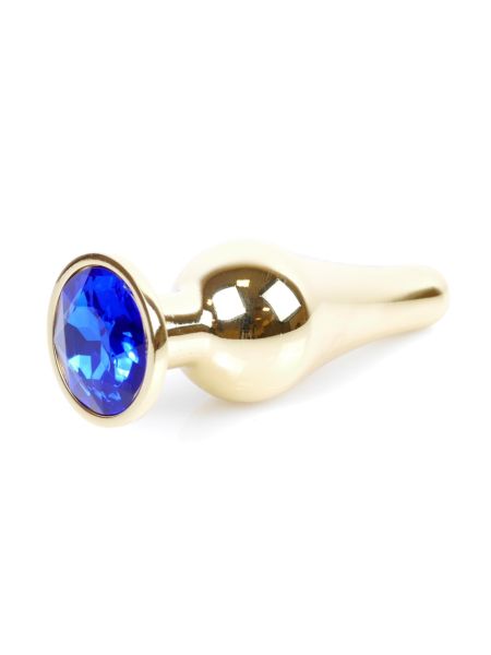 Stalowy korek analny złoty metalowy kryształ 9cm niebieski - 8