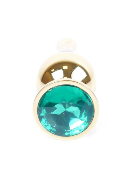 Stalowy korek analny złoty metalowy kryształ 9cm zielony - 2