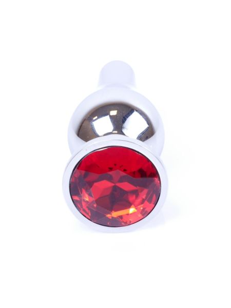Stalowy korek analny wąski plug metal diament 9cm czerwony - 2