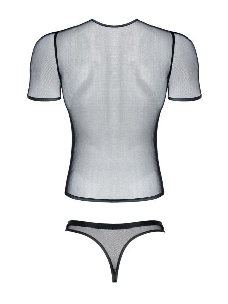 Męski komplet z elastycznej siatki: t-shirt w serek, stringi XL - 7