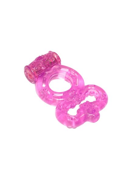 Pierścień podwójny na penisa i jądra z wibracjami różowy - 2